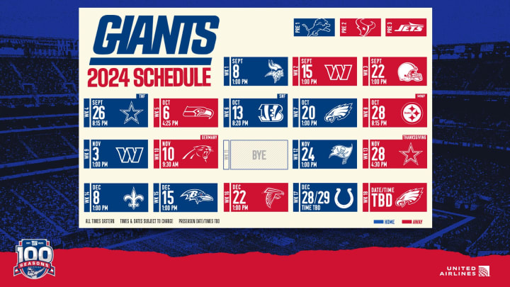 2020 NFL Game Schedule for NY Giants - MetLife Limo and Party Bus Transportation