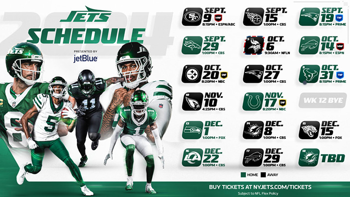 2020 NFL Game Schedule for NY Jets games - MetLife Limo and Party Bus Transportation